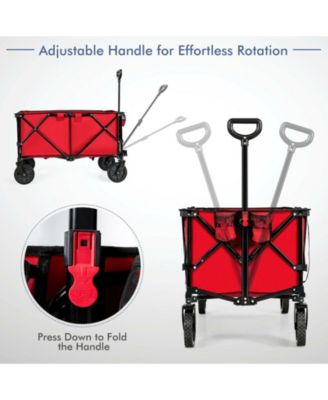 Outdoor Folding Wagon Cart with Adjustable Handle and Universal Wheels-Red