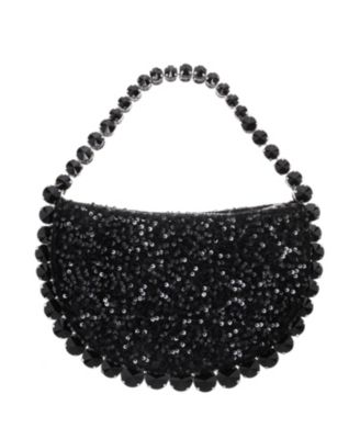 Graduated Crystal Trim Half Moon Clutch