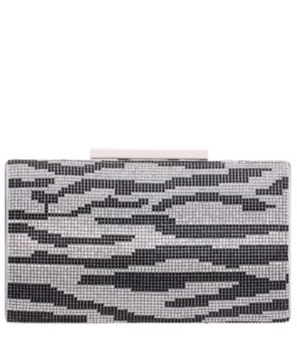 Zebra Print Crystal Curved Minaudiere Clutch