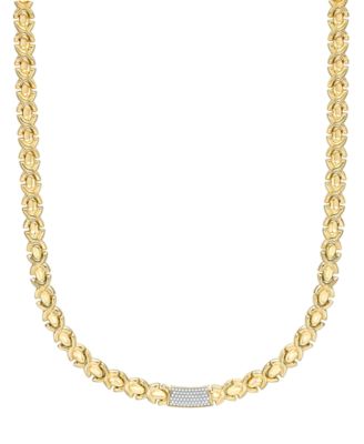Diamond Pav&eacute; Bar Stampato XO Link 18" Collar Necklace (1/2 ct. t.w.) in 14k Gold-Plated Sterling Silver
