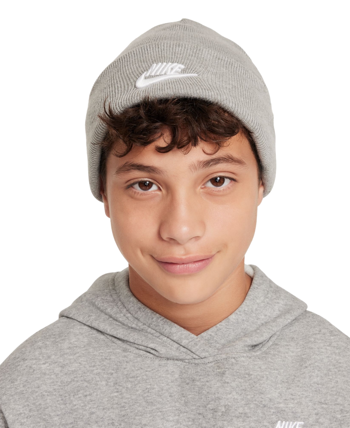 Nike Big Kids Peak Logo Embroidered Ribbed-knit Beanie In D Gr H,whi