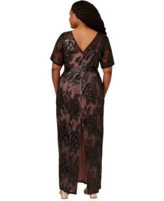 Adrianna Papell Plus Size Sequin Lace Tie-Waist Mermaid Gown - Macy's