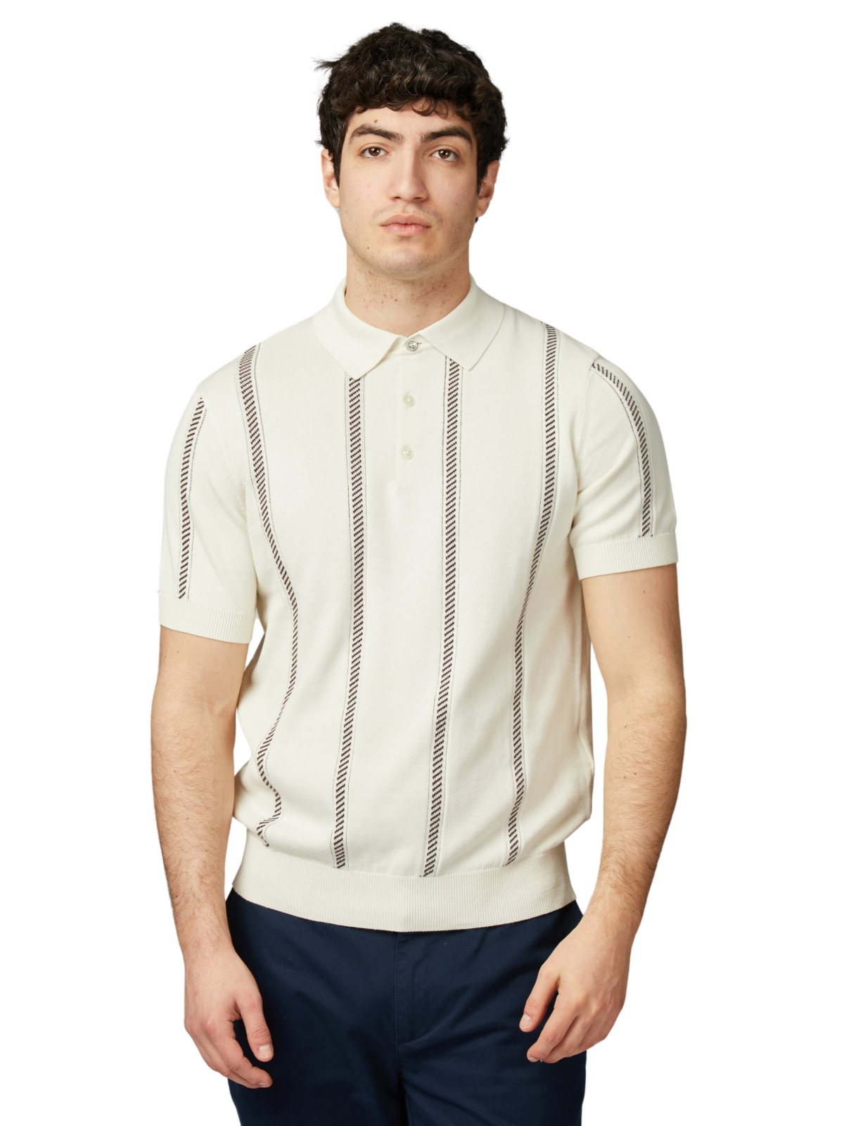 Men's Regular-Fit Stripe Jacquard Polo Shirt - Ivory