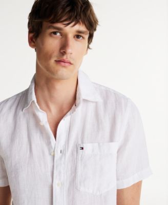 Men's Short-Sleeve Pigment-Dyed Linen Button-Front Shirt