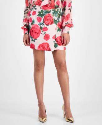 GUESS - Women's Raisa Floral-Print Wrap Mini Skirt
