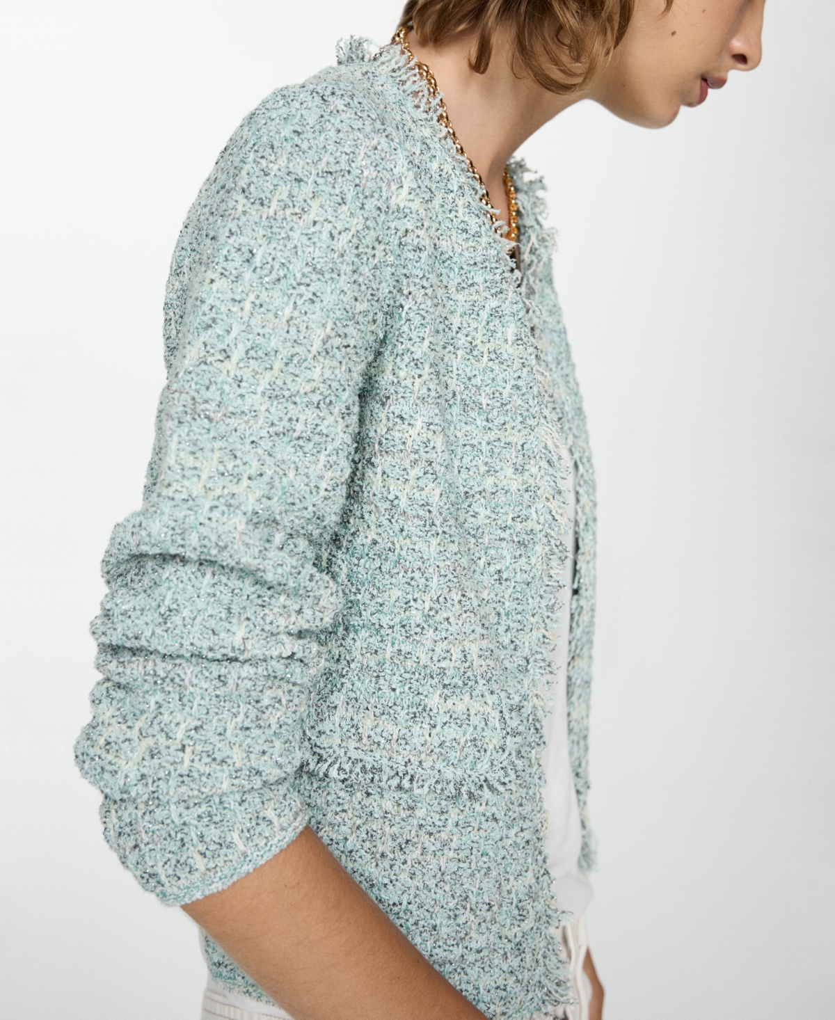 Mango Women's Frayed Ends Detail Tweed Jacket