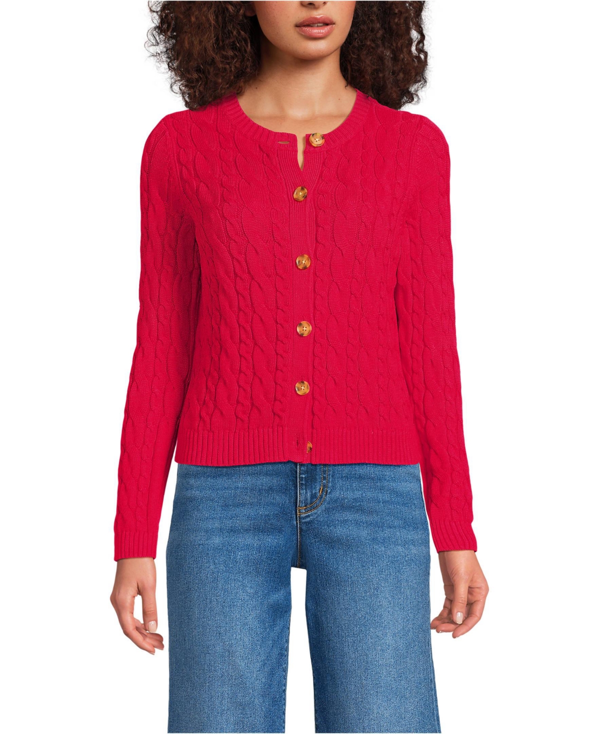 Lands End Women s Drifter Cable Cardigan Sweater Fresh ivory multi donegal Smart Closet
