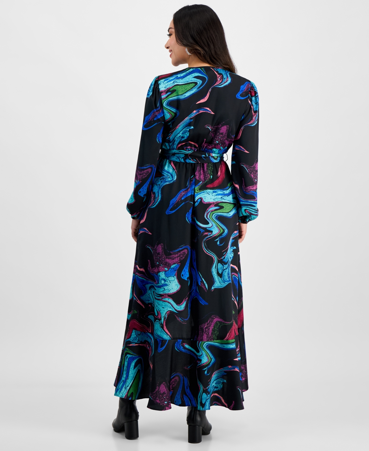INC INTERNATIONAL CONCEPTS PETITE PRINTED SURPLICE RUFFLED MAXI DRESS, EXCLUSIVELY AT MACY'S 