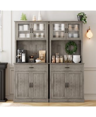Kitchen Pantry Cabinet, 71" Tall Kitchen Hutch Storage Cabinet with Microwave Stand, Freestanding Buffet Cabinet
