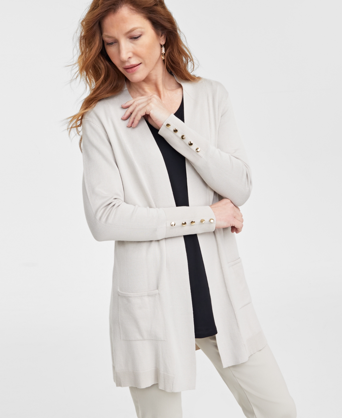 Macy's Plus Size Open-front Long-sleeve Cardigan, Exclusively At  In Stonewall