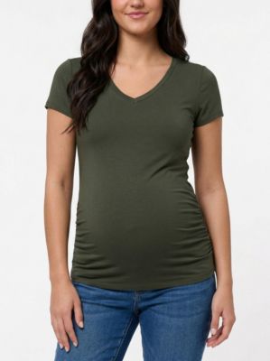 Maternity V-Neck Side-Ruched Short Sleeve Tee - Motherhood