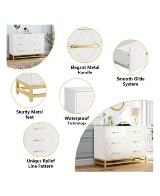 Dresser For Bedroom With 6 Drawer Double Dressers, Modern Wooden Dresser Chest, Beside Table For Closet, Nursery, Living Room