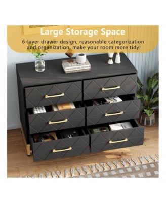 Dresser For Bedroom With 6 Drawer Double Dressers, Modern Wooden Dresser Chest, Beside Table For Closet, Nursery, Living Room