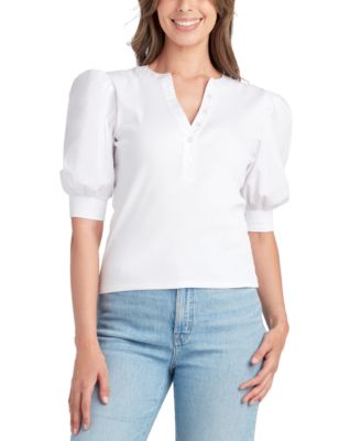 BCX - Juniors' Ribbed Puff-Sleeve Henley Top