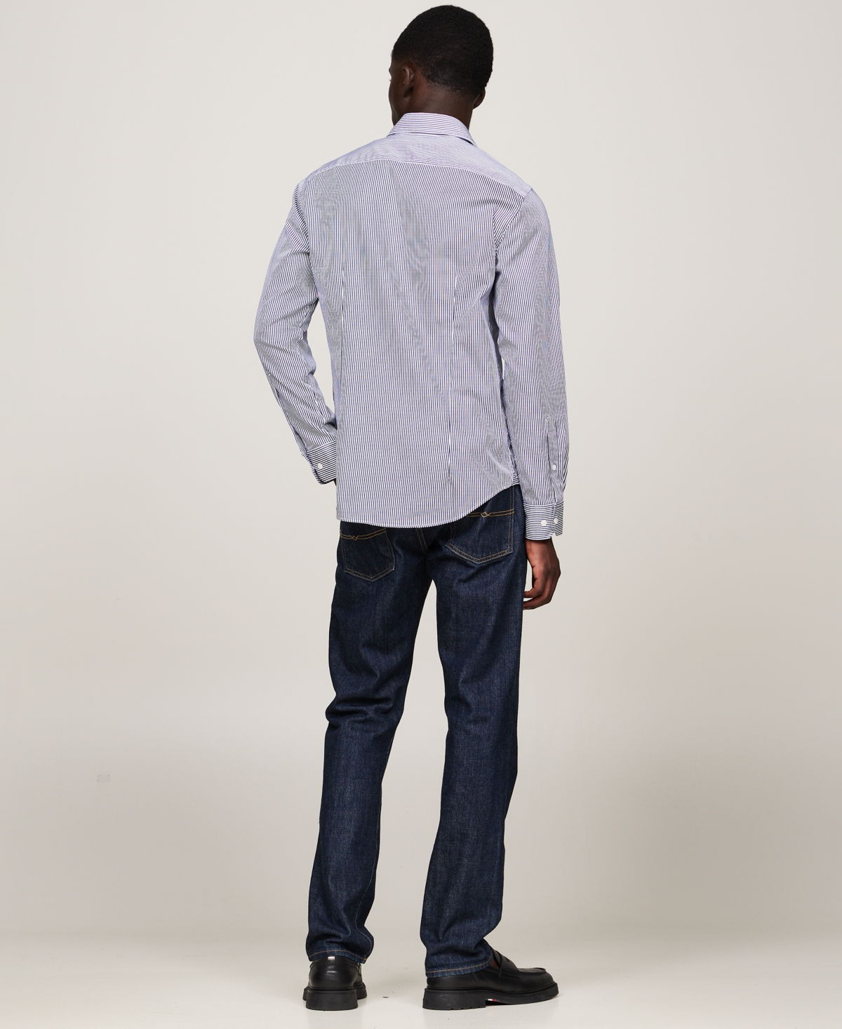 Tommy Hilfiger Men's Dress Casual Slim-Fit Poplin Striped Shirt -/ Optic White