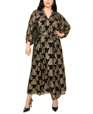 Vince Camuto - Women's Metallic-Print Tie-Waist Maxi Dress