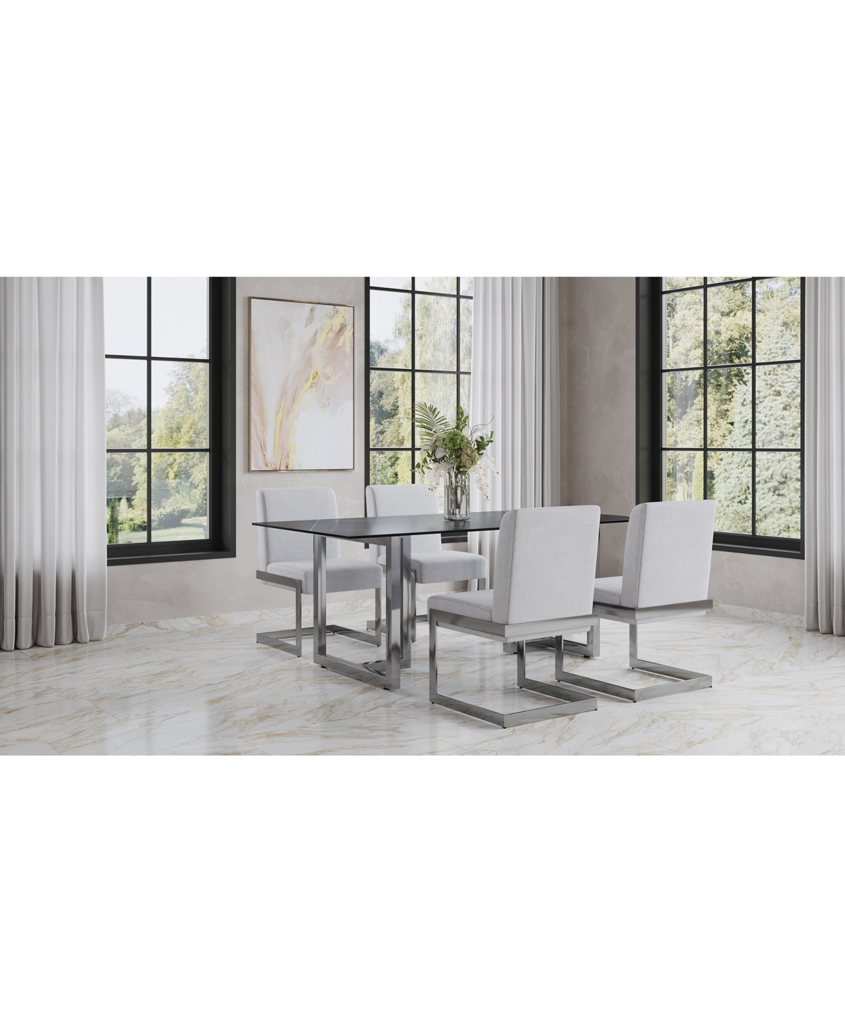 Macy's Emila 5 Pc. Dining Set (rectangular Table & 4 Chairs), Created For  In Black Sintered Stone With Silver Base