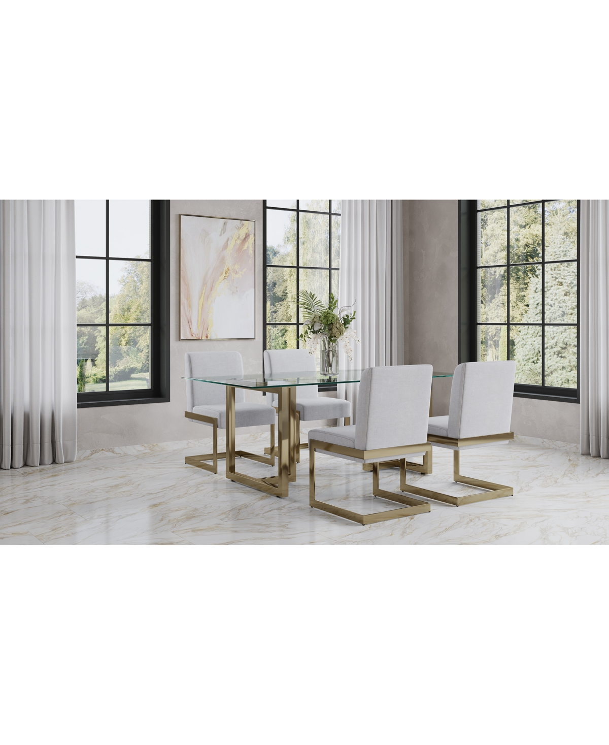 Macy's Emila 5 Pc. Dining Set (rectangular Table & 4 Chairs), Created For  In Clear Glass With Champagne Base