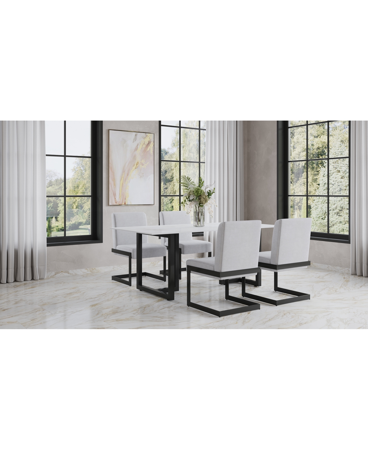 Macy's Emila 5 Pc. Dining Set (rectangular Table & 4 Chairs), Created For  In White Sintered Stone With Gunmetal Base