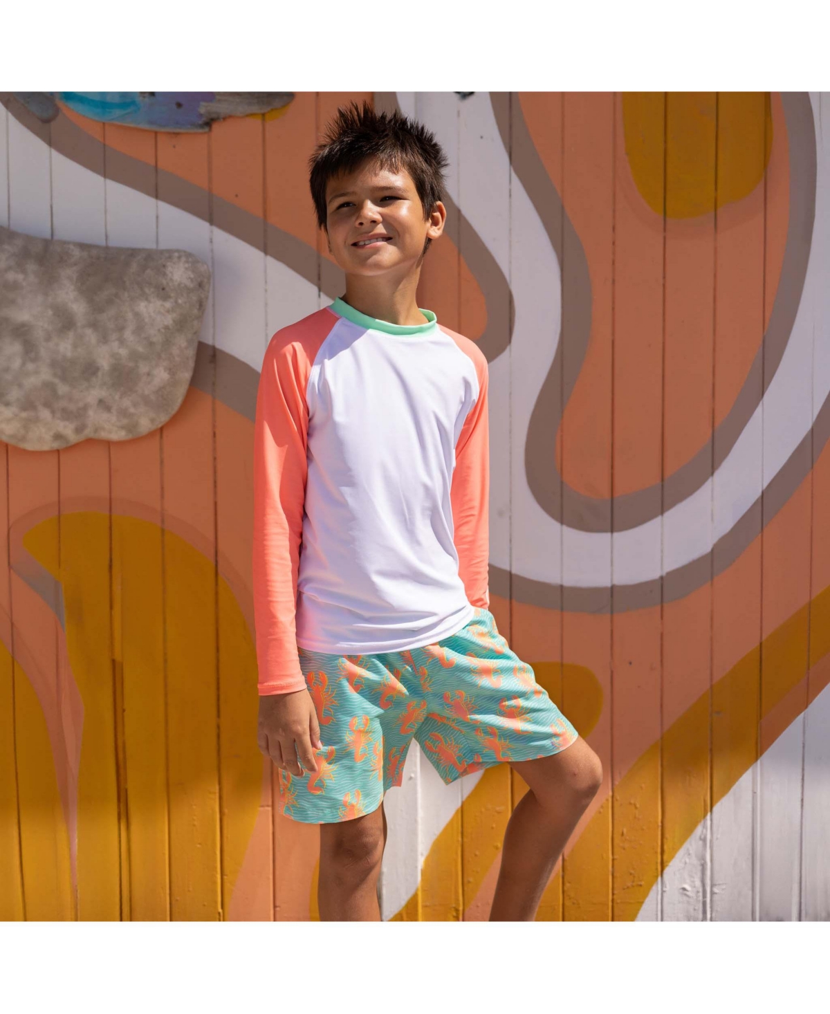 Snapper Rock Big BoysCoral Sleeve Sustainable Rash Top - White