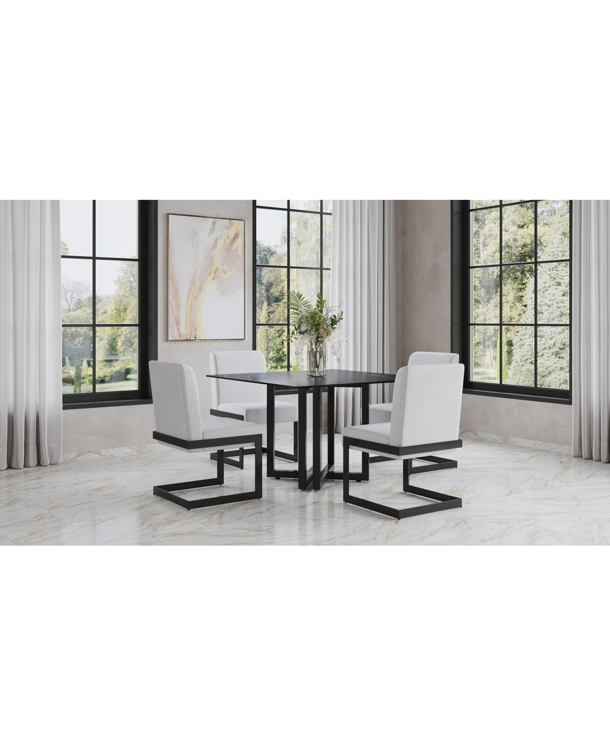 Macy's Emila 5 Pc. Dining Set (square Table & 4 Chairs), Created For  In Black Sintered Stone With Gunmetal Base