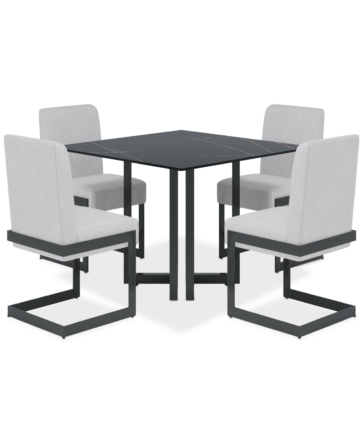 Macy's Emila 5 Pc. Dining Set (square Table & 4 Chairs), Created For  In Black Sintered Stone With Gunmetal Base