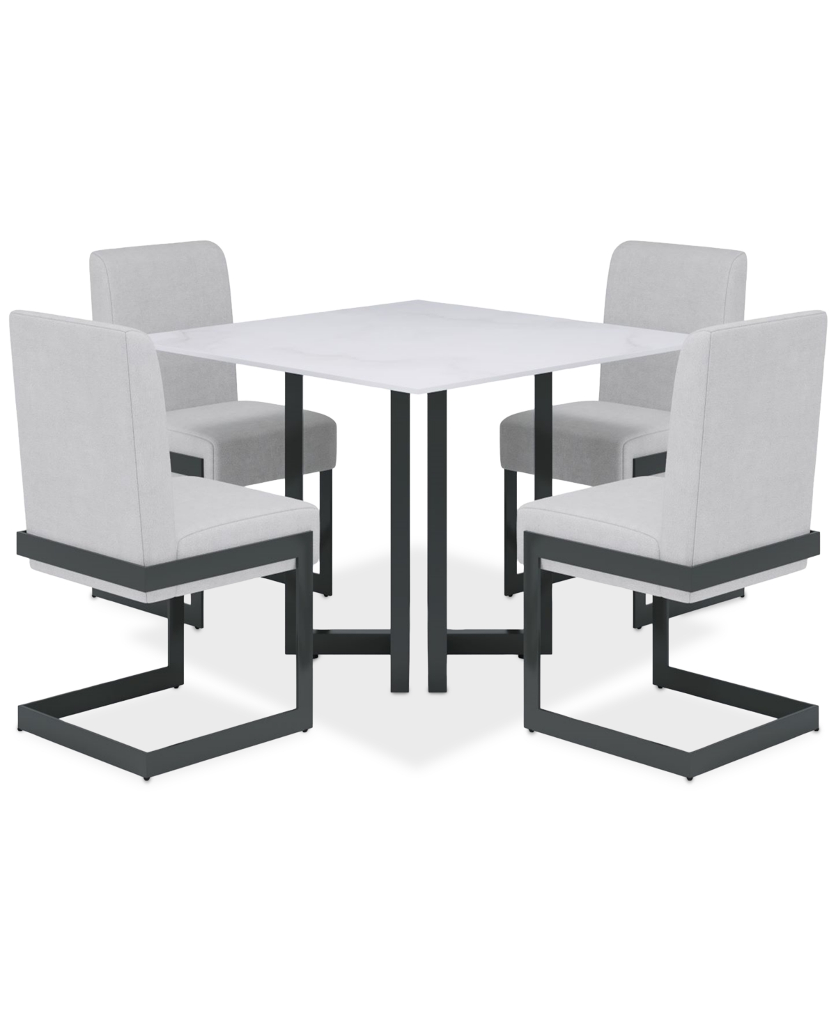 Macy's Emila 5 Pc. Dining Set (square Table & 4 Chairs), Created For  In White Sintered Stone With Gunmetal Base