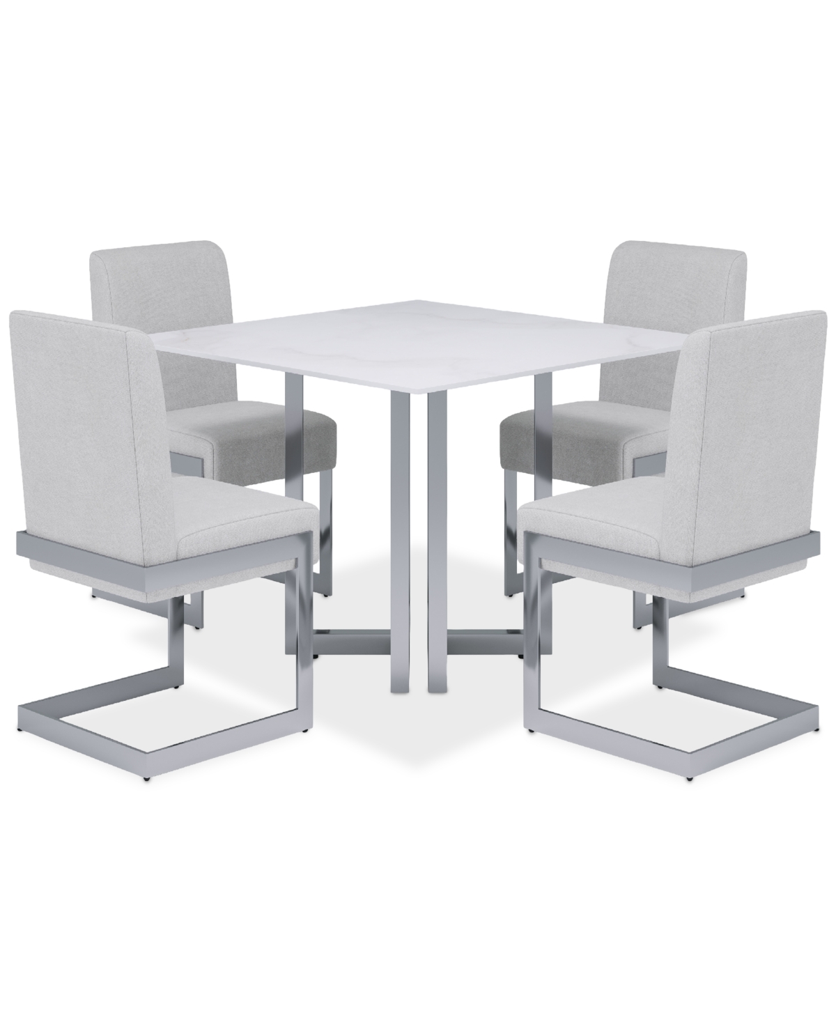 Macy's Emila 5 Pc. Dining Set (rectangular Table & 4 Chairs), Created For  In White Sintered Stone With Silver Base