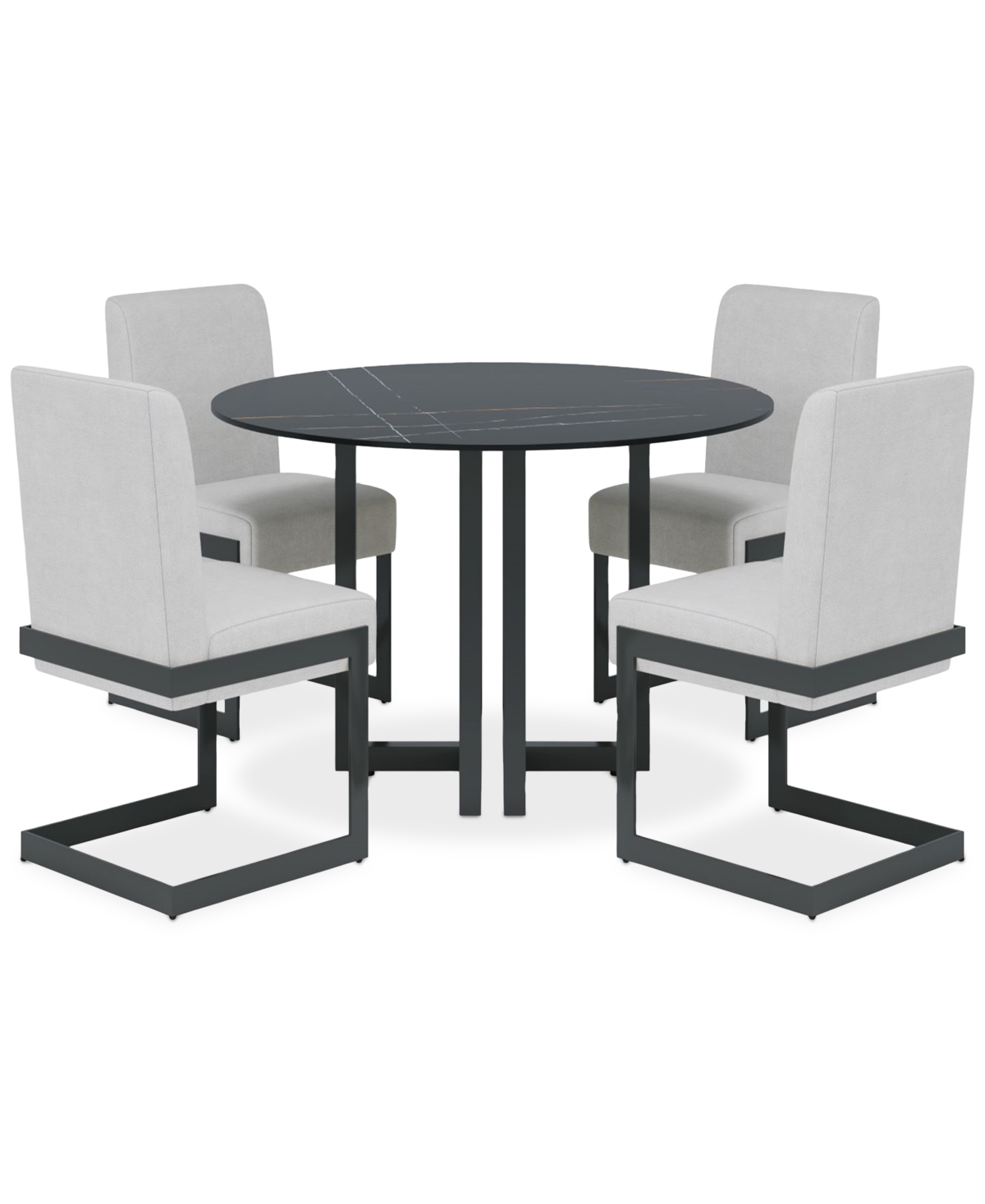 Macy's Emila 5 Pc. Dining Set (round Table & 4 Chairs), Created For  In Black Sintered Stone With Gunmetal Base