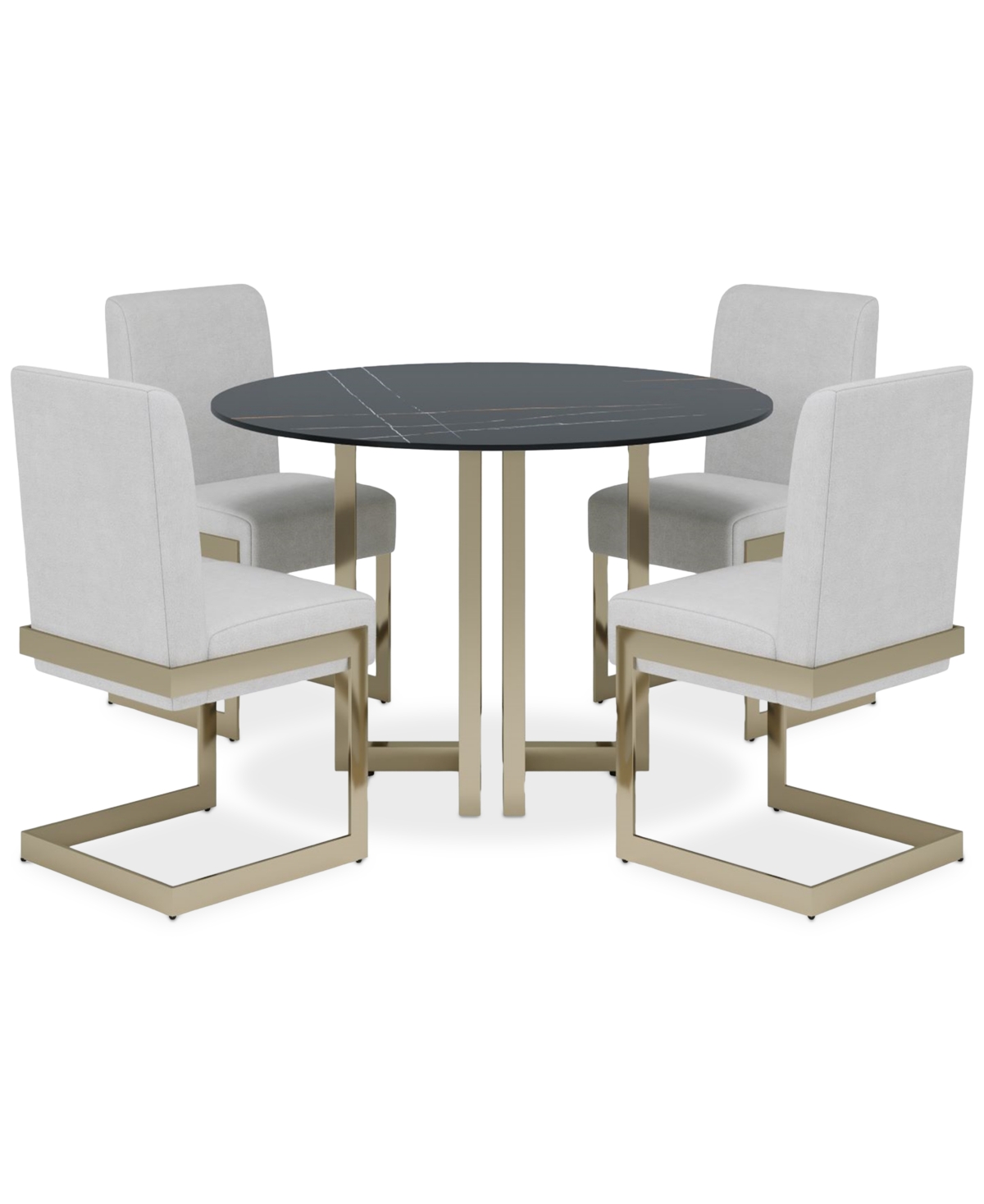 Macy's Emila 5 Pc. Dining Set (round Table & 4 Chairs), Created For  In Black Sintered Stone With Champagne Base