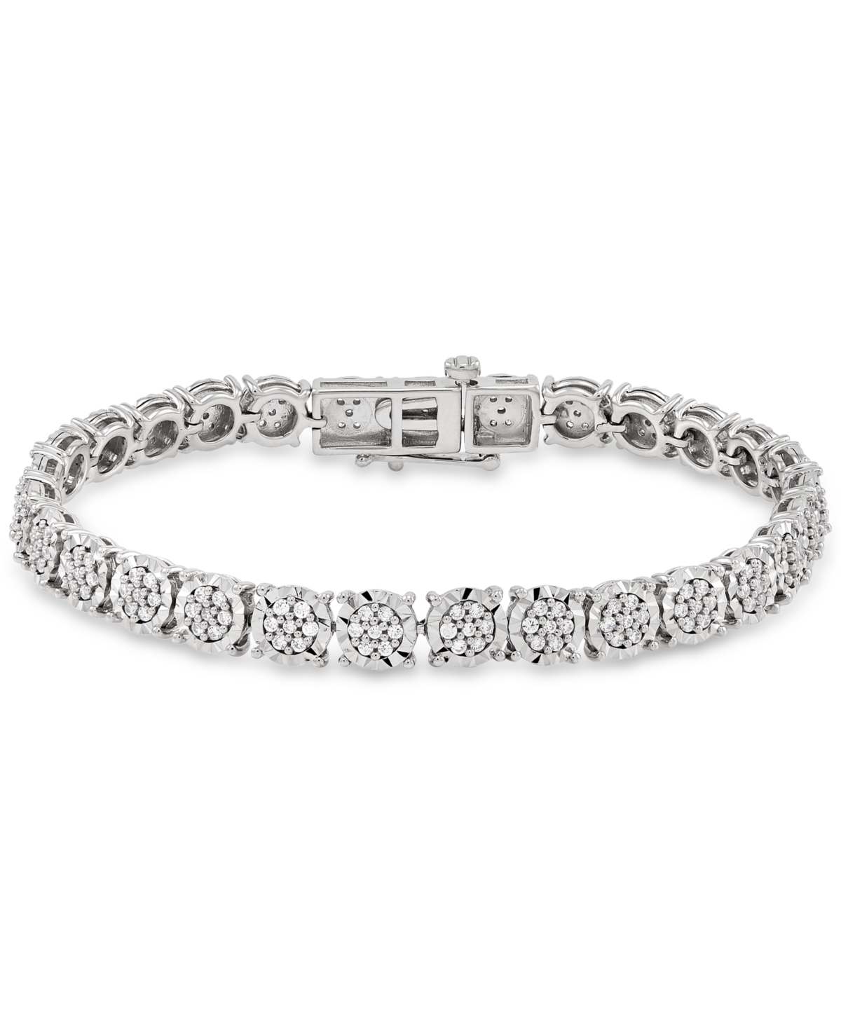 Macy's Diamond Cluster Tennis Bracelet (1 Ct. T.w.) In Sterling Silver