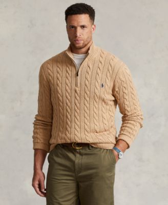Polo Ralph Lauren - Big & Tall Cable-Knit Cotton Quarter-Zip Sweater