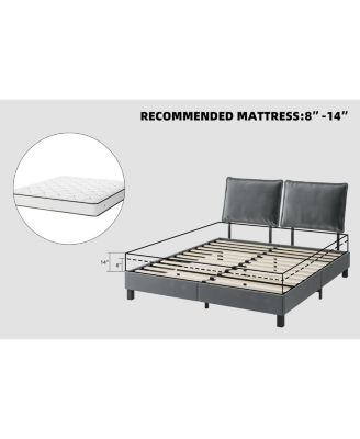 Queen Bed Frame, Metal Bed Frame with Removable Pillow Back, Platform Bed Frame with Wood Slat Support
