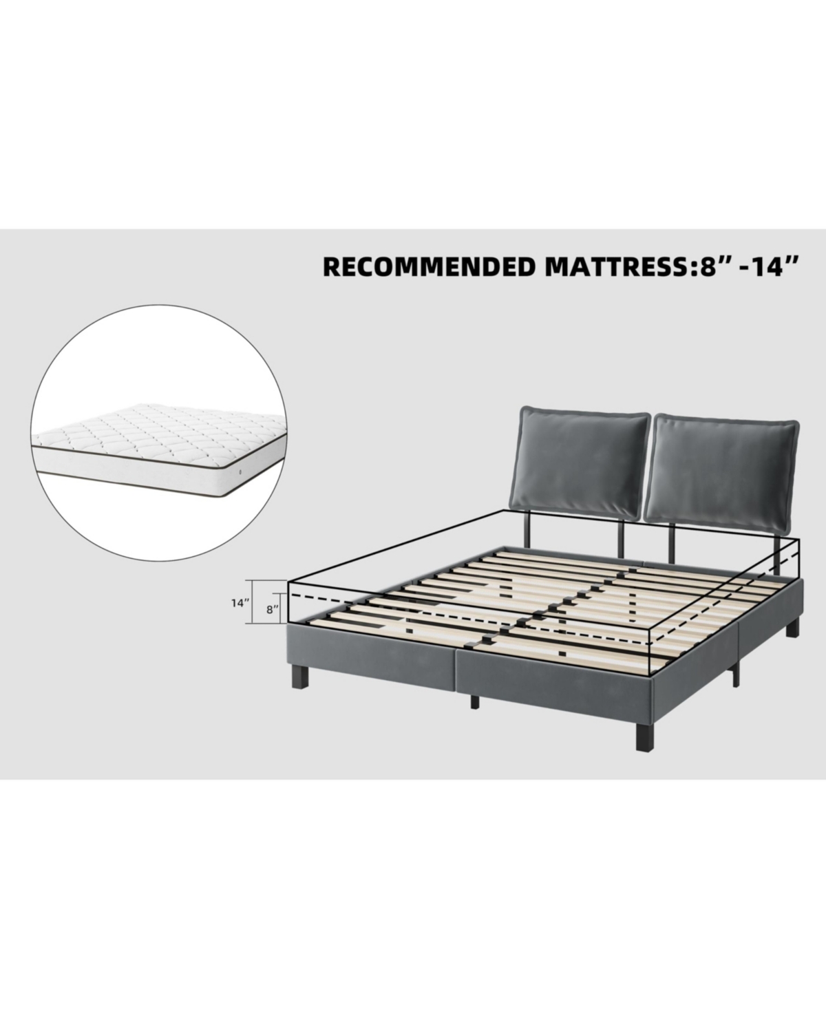 gaomon Bed Frame, Metal Bed Frame with Removable Pillow Back, Platform Bed Frame with Wood Slat Support