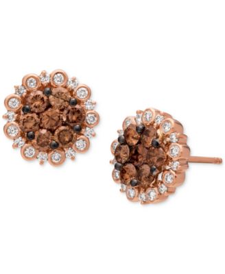 Chocolatier&reg; Chocolate Diamond & Vanilla Diamond Halo Cluster Stud Earrings (1-3/8 ct. t.w.) in 14k Rose Gold