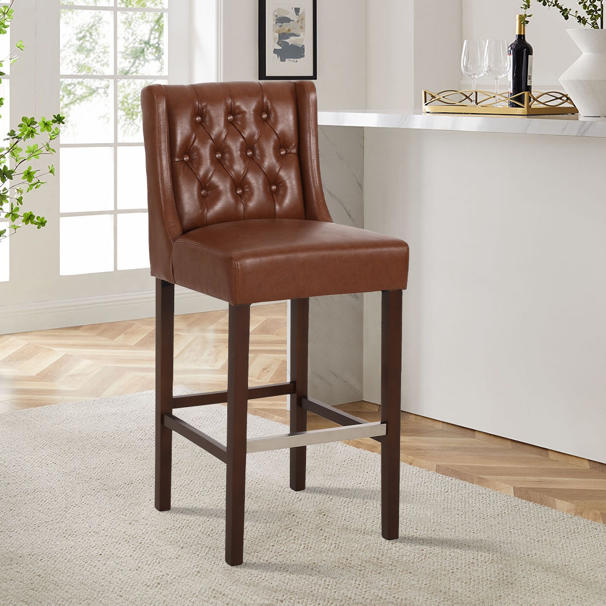 The Pop Home Set of 2 Counter Height Bar Stool with Backrest,Bar Chairs for Kitchen Island or Home Bar-The Pop Home -pastel brown