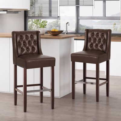Set of 2 Bar Stools 30.5" Seat Height Backrest Wood Frame Ideal for Kitchen Island or Home Bar