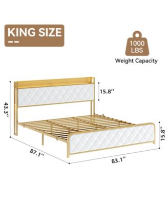 King Bed Frame,Velvet Upholstered Platform Bed Frame with Diamond Tufted Headboard, No Box Spring Needed