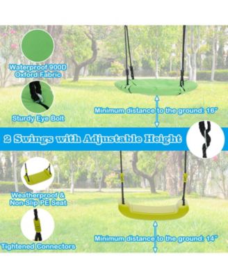 550 LBS 6-in-1 Patio Kids Swing Set – Climbing Net, Ladder & Basketball Hoop