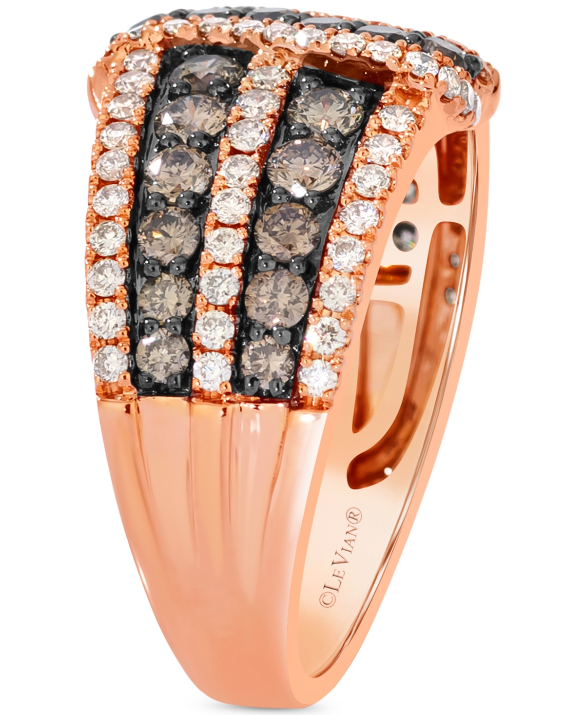 Le Vian Chocolate Diamond & Nude Diamond Multirow Crossover Statement Ring (1-5/8 Ct. T.w.) In 14k Rose Gold In Rose Gold