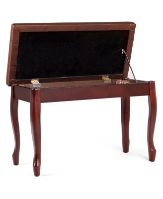 Solid Wood PU Leather Piano Bench with Storage-Brown