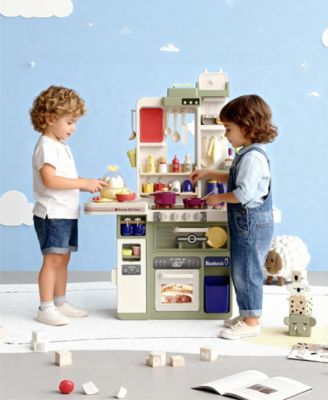 88-Piece Kids Play Kitchen Set with Lights Sounds and Running Water Pretend Cooking Toy for Boys and Girls Ages 3+