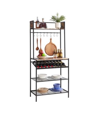Red Tile Bakers Rack with 9 Wine Bottle Capacity Rack & 8 Hooks - Kitchen Storage Organizer