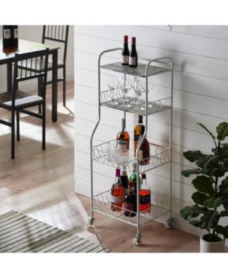 4 Tier Kitchen Bakers Rack, Microwave Oven Stand, Serving Bar Rolling Utility Cart with Storage Shelves