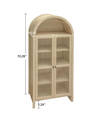 70.28" Tall Arched Kitchen Pantry, Modern Farmhouse Wood Kitchen Storage Cabinets ,Arched Storage Display Cabinet ,Natural