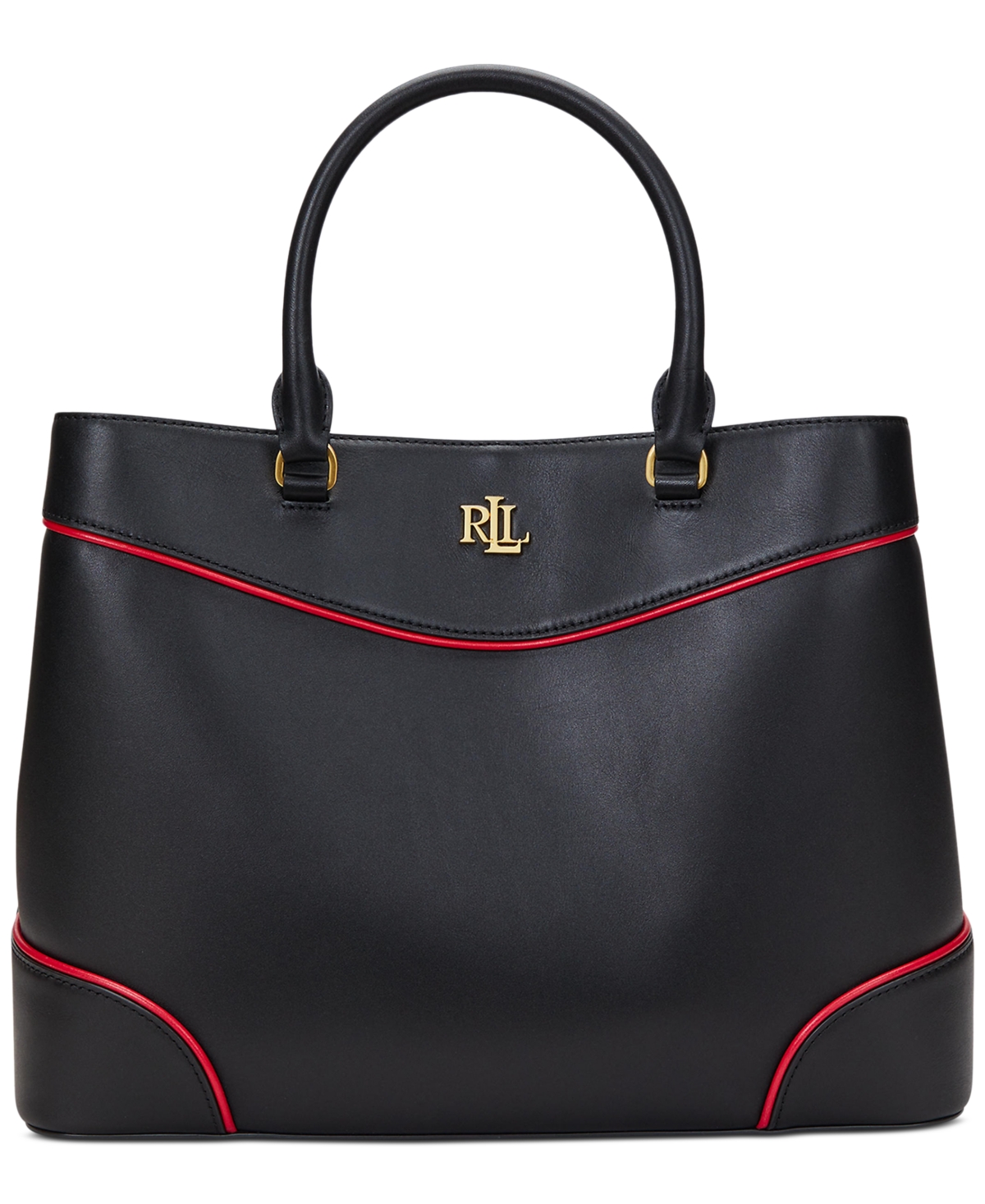 Ralph Lauren Two-tone Leather Large Marcy Satchel In Black,festive Red