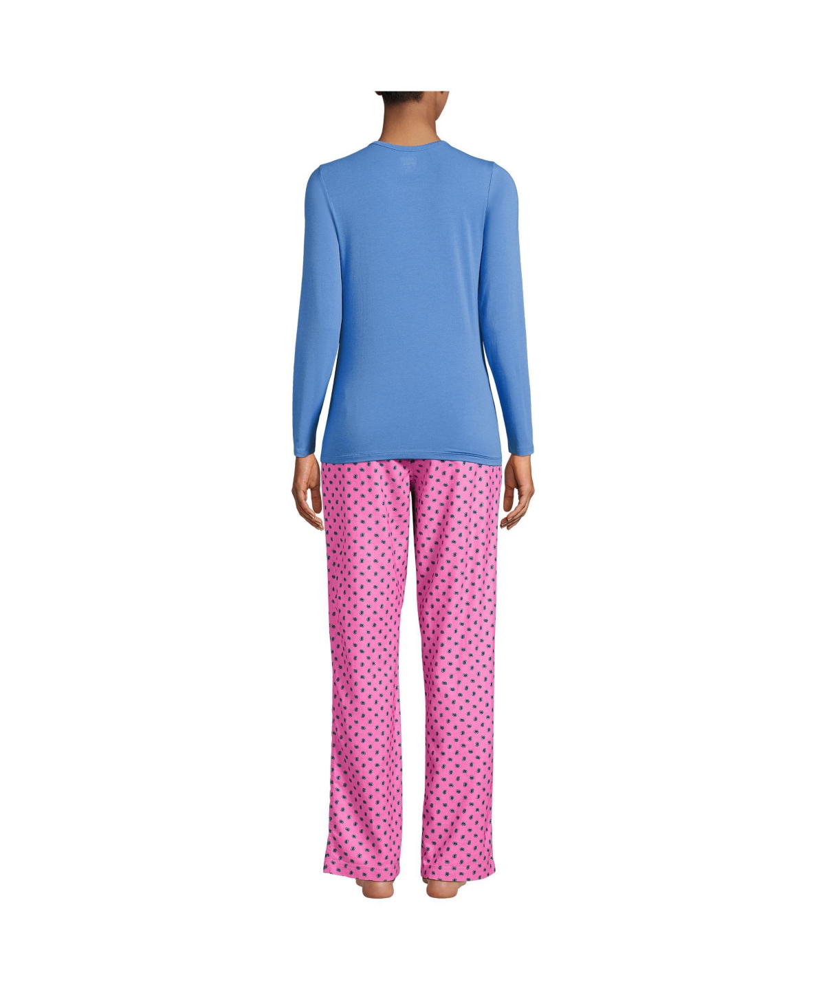 Lands' End Petite Pajama Set Knit Long Sleeve T-Shirt and Flannel Pants