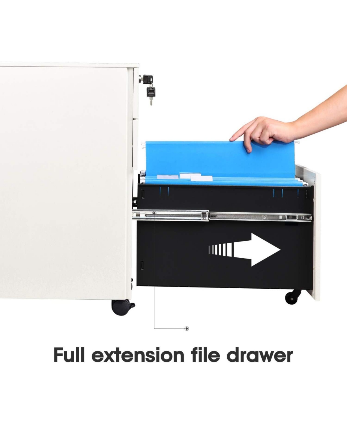 Devaise Locking File Cabinet, 3 Drawer Rolling Pedestal Under Desk Office, Fully Assembled Except Casters,- White