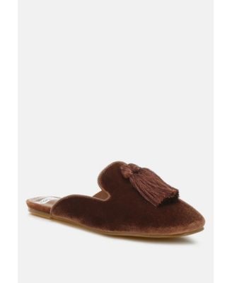 Cardinal Tassel Detail Velvet Mules