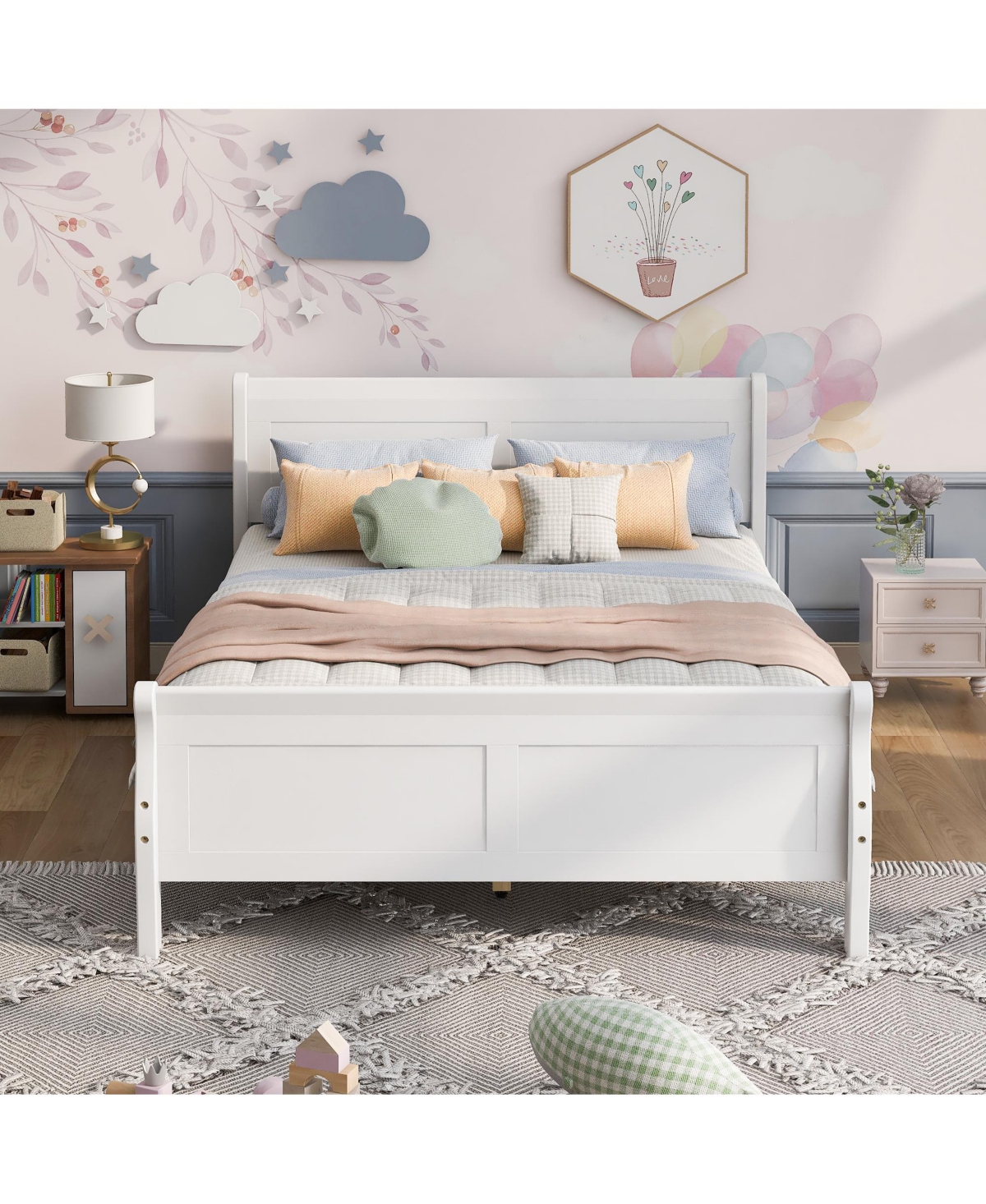 Slickblue Queen Size Wood Platform Bed Frame with Headboard and Sturdy Wooden Slat Support